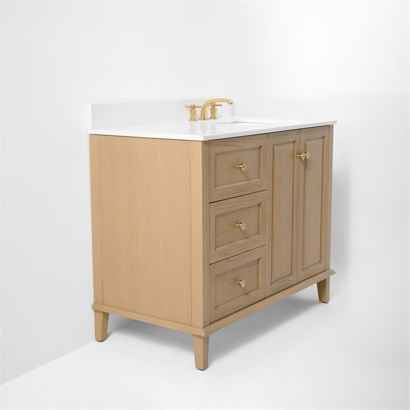 Hannah 42 in. Off Centered Right Basin Vanity in Oak with White Quartz top