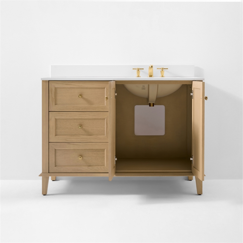Hannah 42 in. Off Centered Right Basin Vanity in Oak with White Quartz top