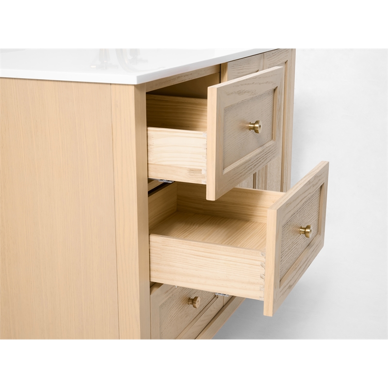 Hannah 42 in. Off Centered Right Basin Vanity in Oak with White Quartz top