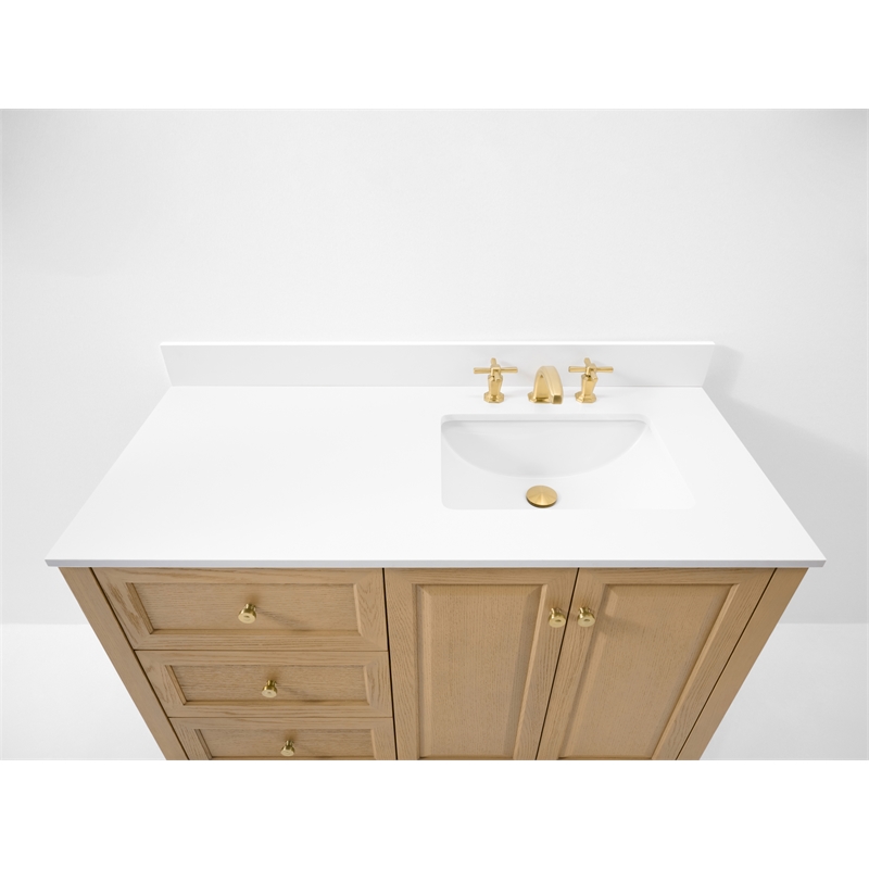 Hannah 42 in. Off Centered Right Basin Vanity in Oak with White Quartz top