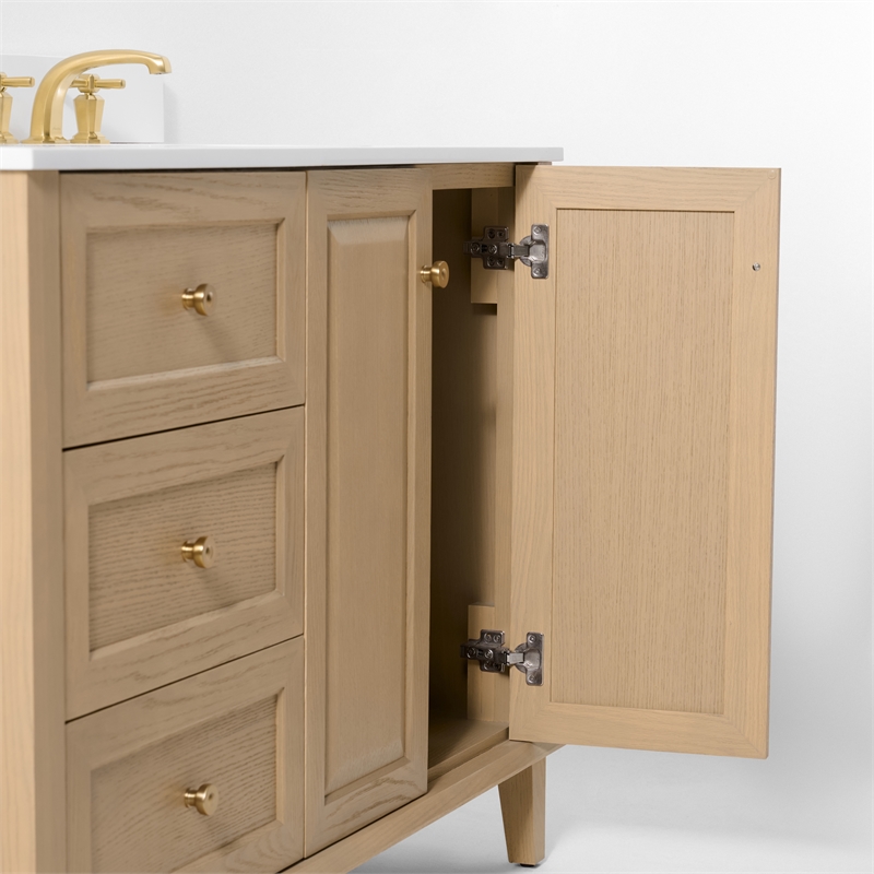 Hannah 48 in. Off Centered Right Basin Vanity Set in Oak with White Quartz top