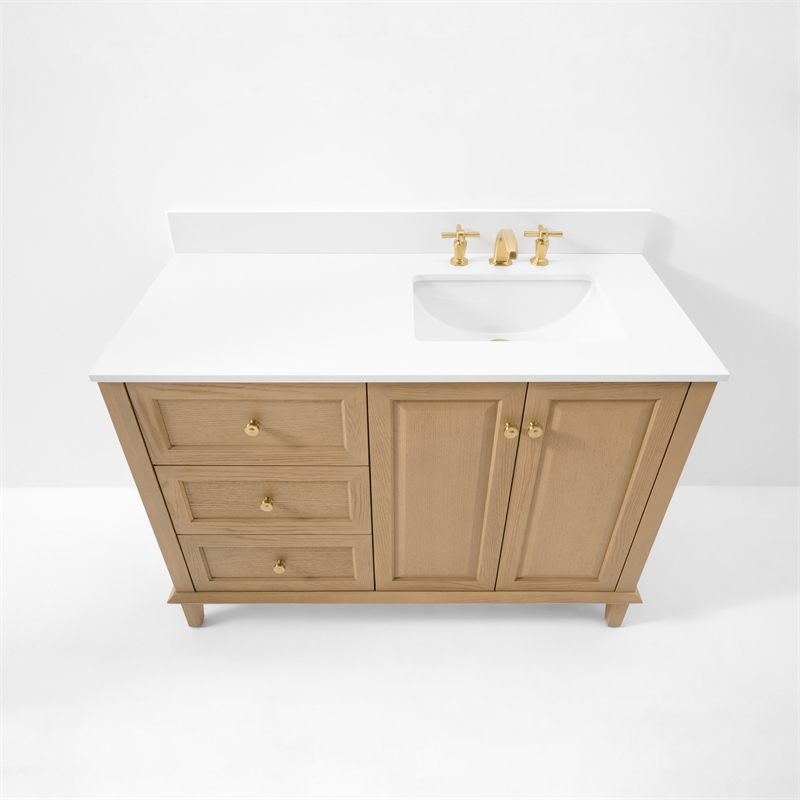 Hannah 48 in. Off Centered Right Basin Vanity Set in Oak with White Quartz top