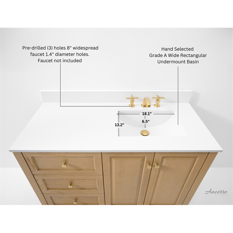 Hannah 48 in. Off Centered Right Basin Vanity Set in Oak with White Quartz top