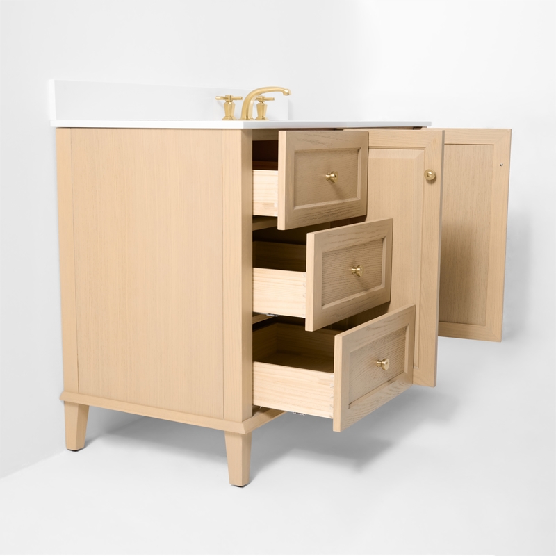 Hannah 48 in. Off Centered Right Basin Vanity Set in Oak with White Quartz top