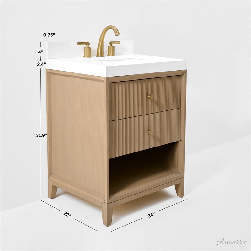 Momo 24 in. Bath Vanity Set in Oak with White Quartz Top and Undermount Basin