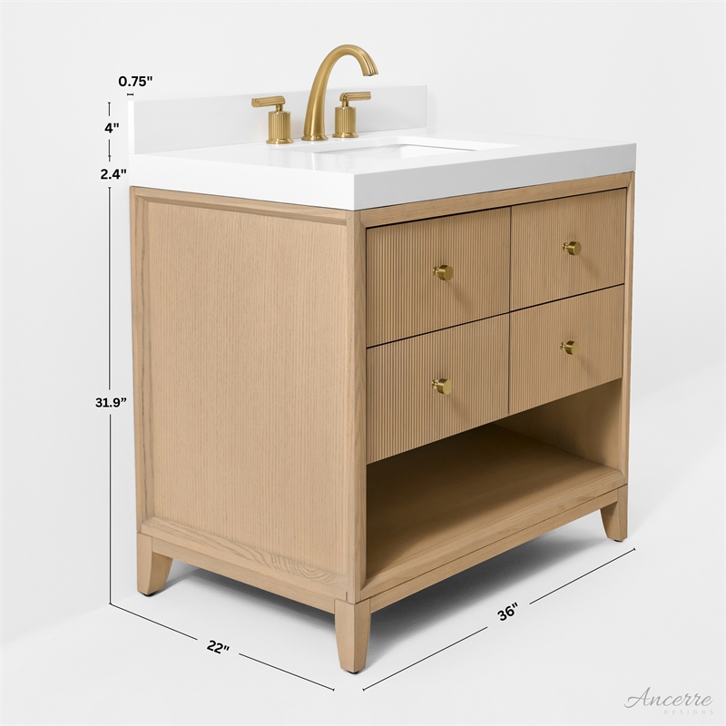 Momo 36 in. Bath Vanity in Oak finish with White Quartz Top and Undermount Basin