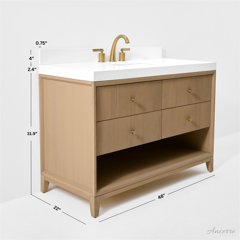 Momo 48 in. Bath Vanity in Oak finish with White Quartz Top and Undermount Basin