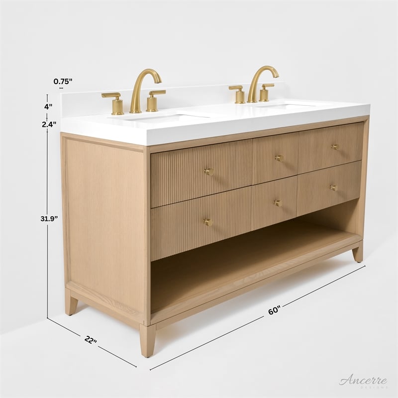 Momo 60 in. Bath Vanity in Oak finish with White Quartz Top and Undermount Basin