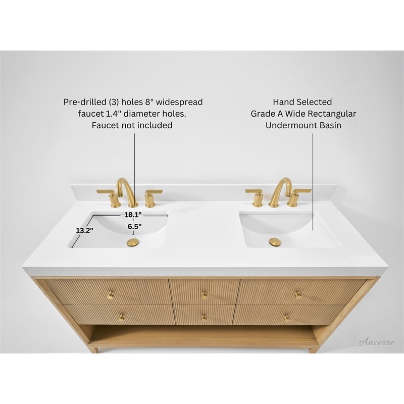 Momo 60 in. Bath Vanity in Oak finish with White Quartz Top and Undermount Basin