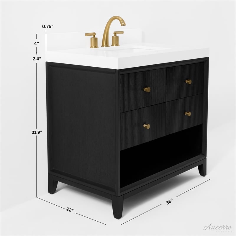 Momo 36 in. Bath Vanity in Black Oak with White Quartz Top and Undermount Basin