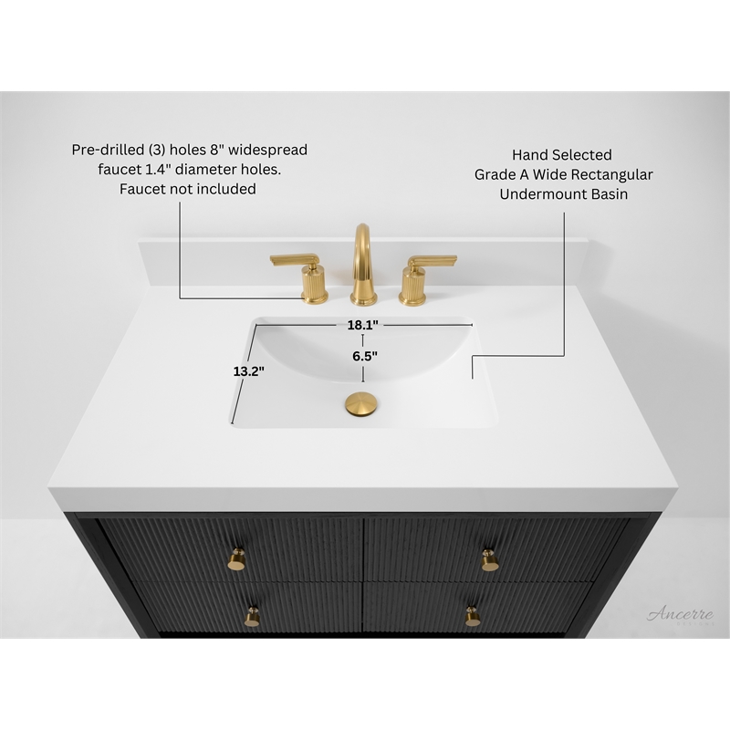Momo 36 in. Bath Vanity in Black Oak with White Quartz Top and Undermount Basin