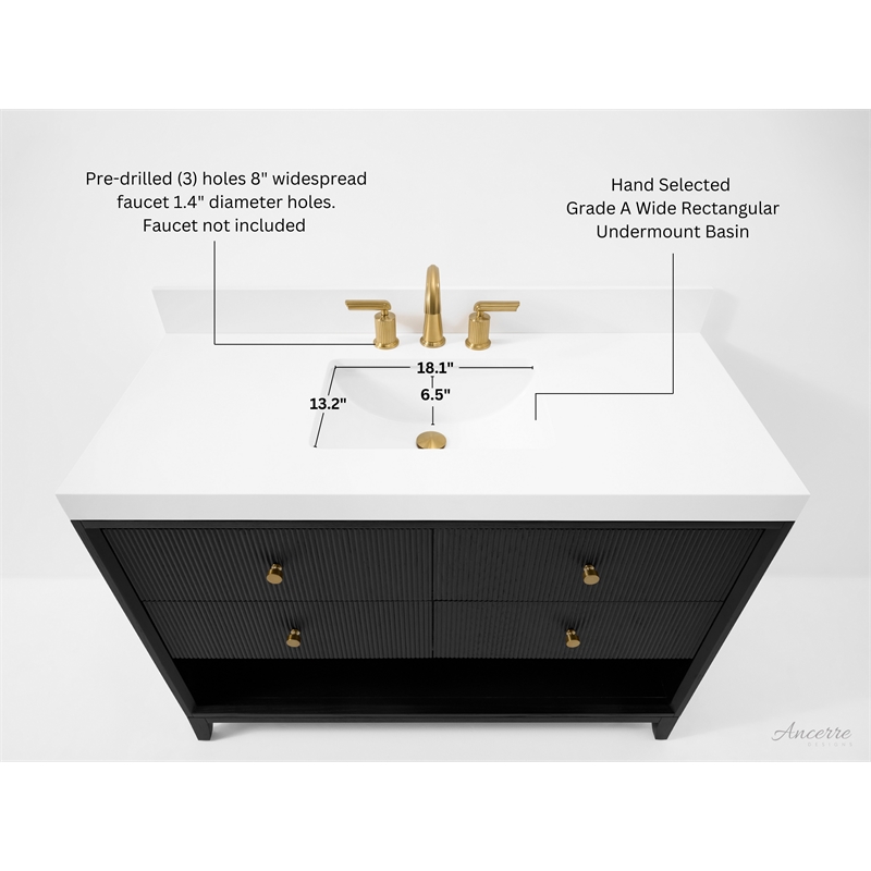Momo 48 in. Bath Vanity in Black Oak with White Quartz Top and Undermount Basin