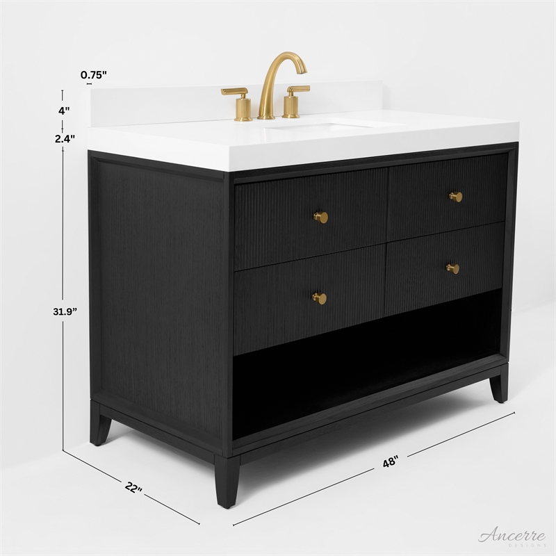 Momo 48 in. Bath Vanity in Black Oak with White Quartz Top and Undermount Basin