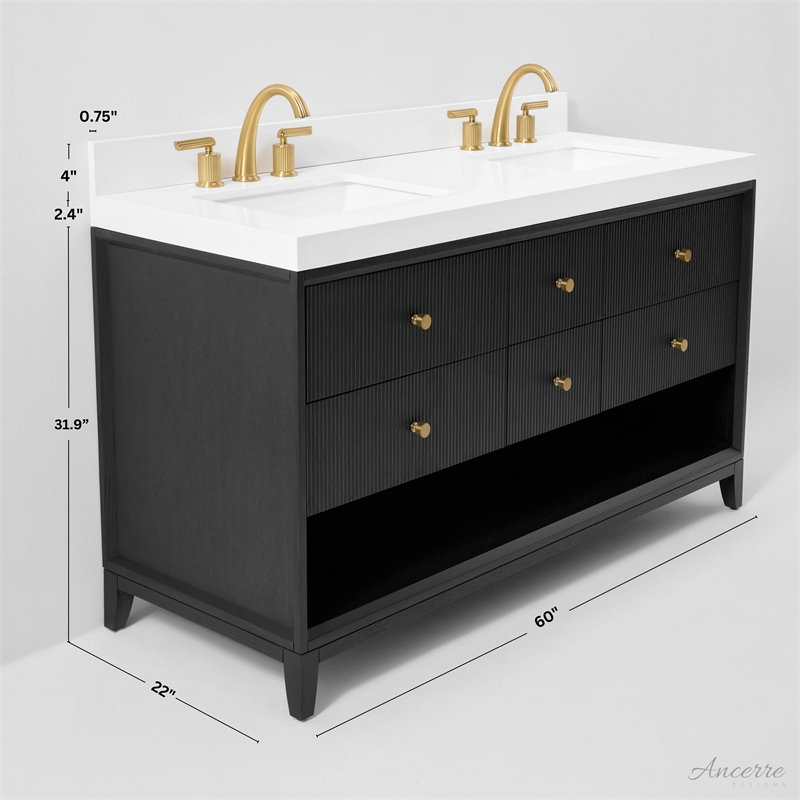 Momo 60 in. Bath Vanity in Black Oak with White Quartz Top and Undermount Basin