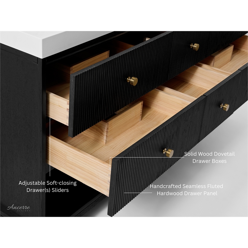 Momo 60 in. Bath Vanity in Black Oak with White Quartz Top and Undermount Basin