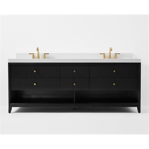 Momo 84 in. Bath Vanity in Black Oak with White Quartz Top and Undermount Basin