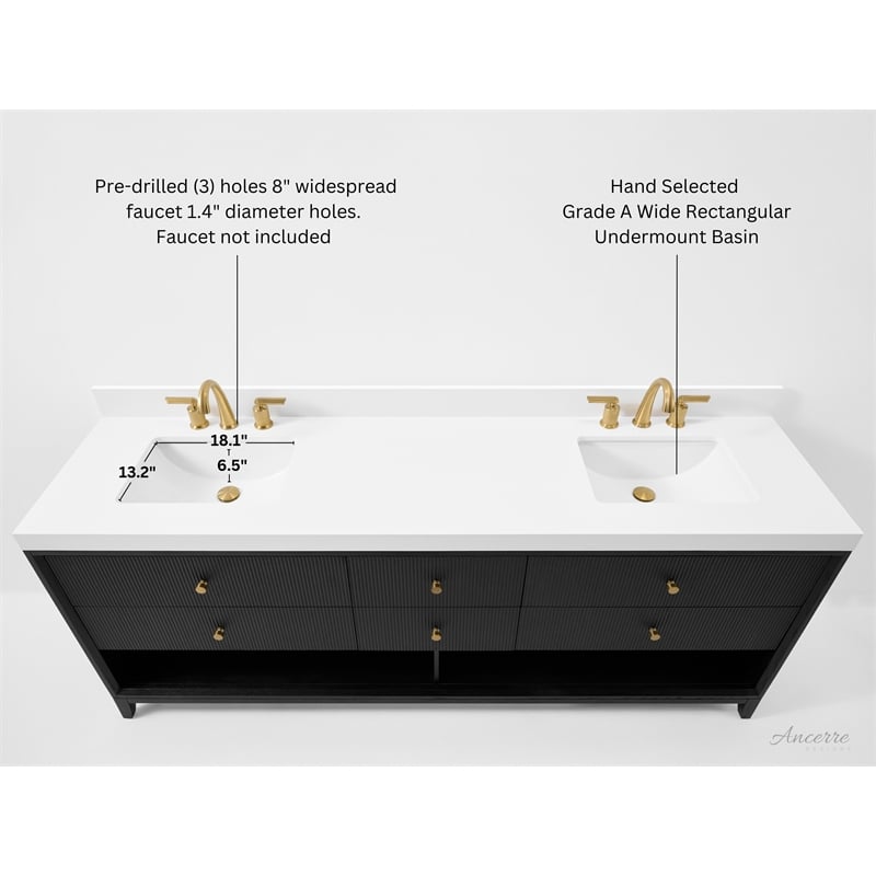 Momo 84 in. Bath Vanity in Black Oak with White Quartz Top and Undermount Basin