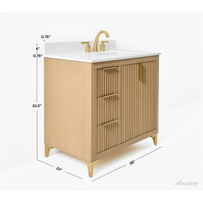 Turlington 36 in. Bath Vanity in Oak with White Quartz Top and Undermount Basin