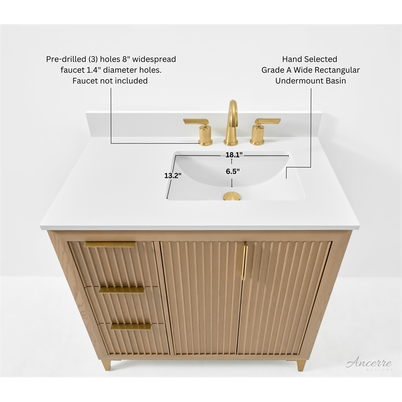 Turlington 36 in. Bath Vanity in Oak with White Quartz Top and Undermount Basin