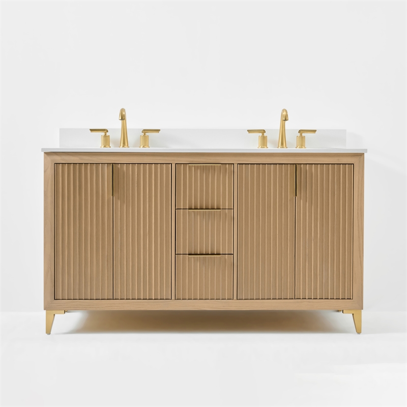 Turlington 60 in. Bath Vanity in Oak with White Quartz Top and Undermount Basin