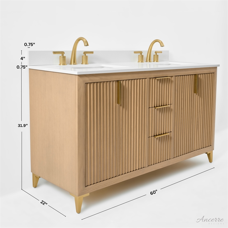 Turlington 60 in. Bath Vanity in Oak with White Quartz Top and Undermount Basin