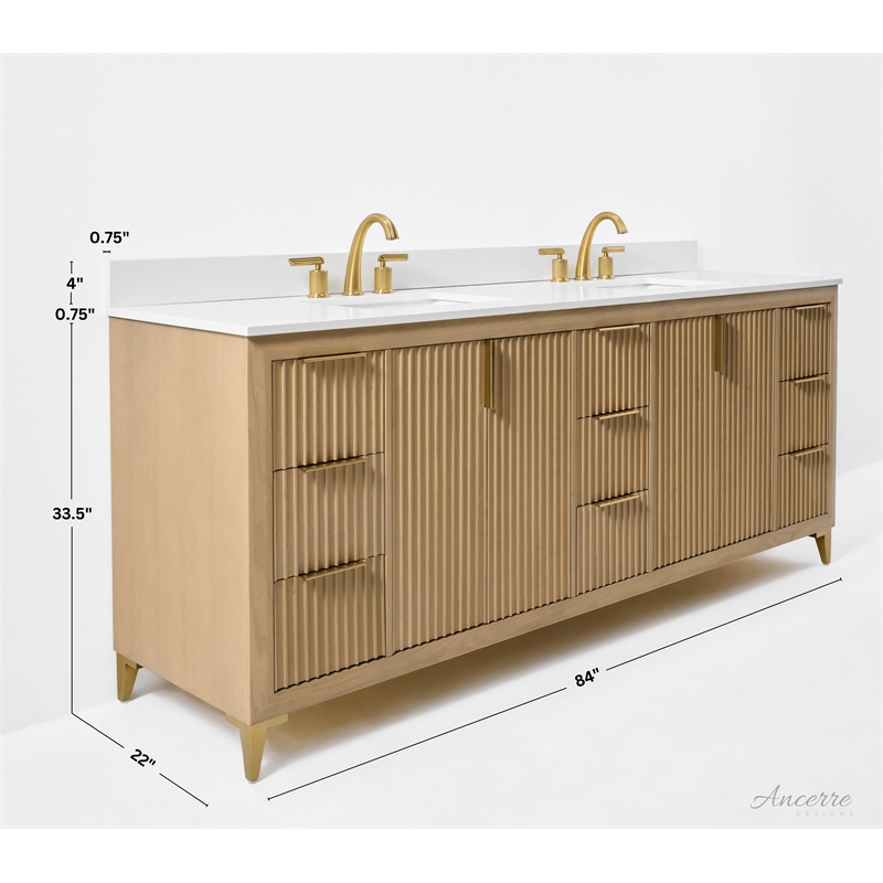 Turlington 84 in. Bath Vanity in Oak with White Quartz Top and Undermount Basin