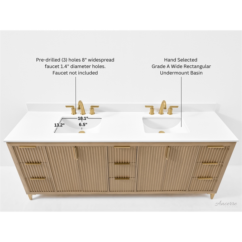 Turlington 84 in. Bath Vanity in Oak with White Quartz Top and Undermount Basin