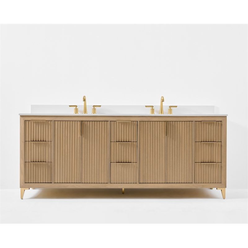 Turlington 84 in. Bath Vanity in Oak with White Quartz Top and Undermount Basin