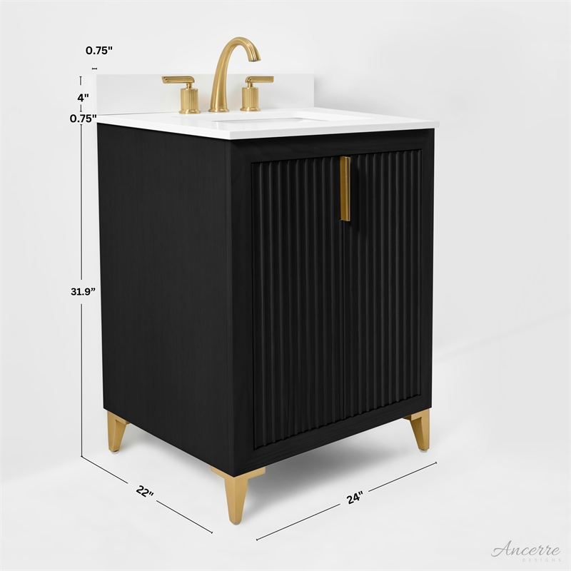 Turlington 24 in. Bath Vanity in Black Oak with White Quartz Top and Undermount
