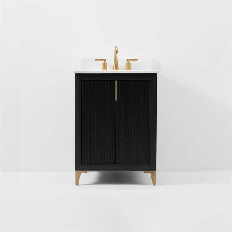 Turlington 24 in. Bath Vanity in Black Oak with White Quartz Top and Undermount