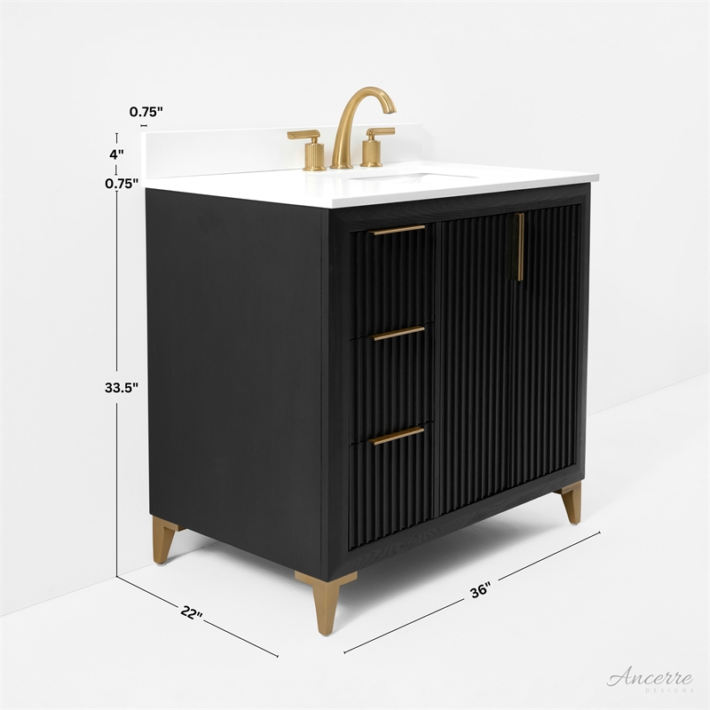 Turlington 36 in. Bath Vanity in Black Oak with White Quartz Top and Undermount