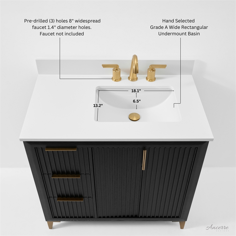 Turlington 36 in. Bath Vanity in Black Oak with White Quartz Top and Undermount