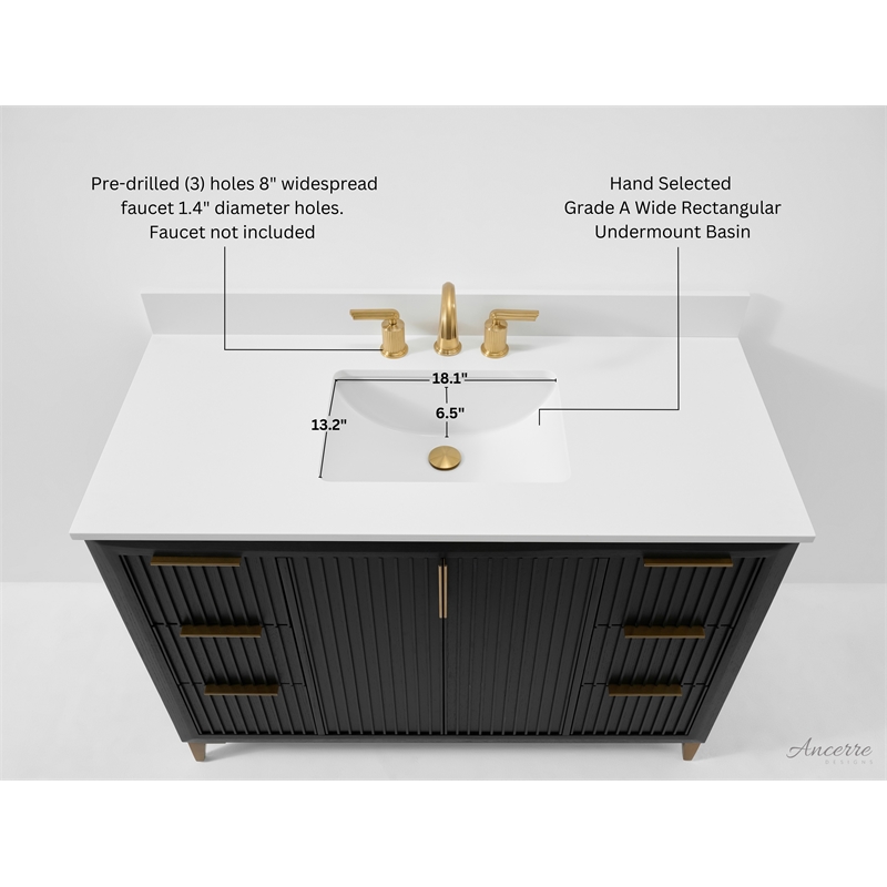 Turlington 48 in. Bath Vanity in Black Oak with White Quartz Top and Undermount