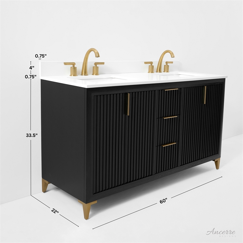 Turlington 60 in. Bath Vanity in Black Oak with White Quartz Top and Undermount