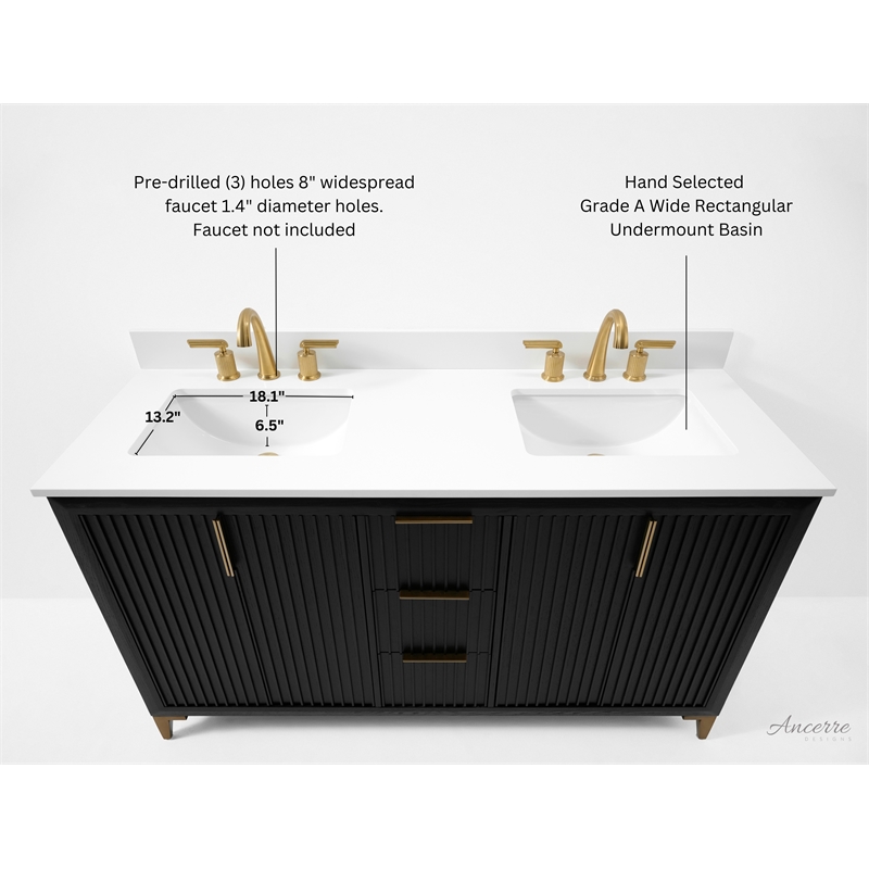 Turlington 60 in. Bath Vanity in Black Oak with White Quartz Top and Undermount