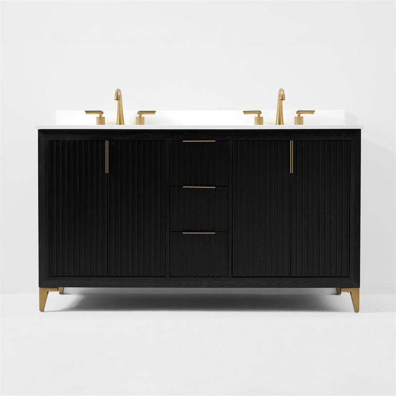 Turlington 60 in. Bath Vanity in Black Oak with White Quartz Top and Undermount
