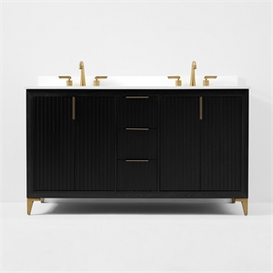 Turlington 60 in. Bath Vanity in Black Oak with White Quartz Top and Undermount