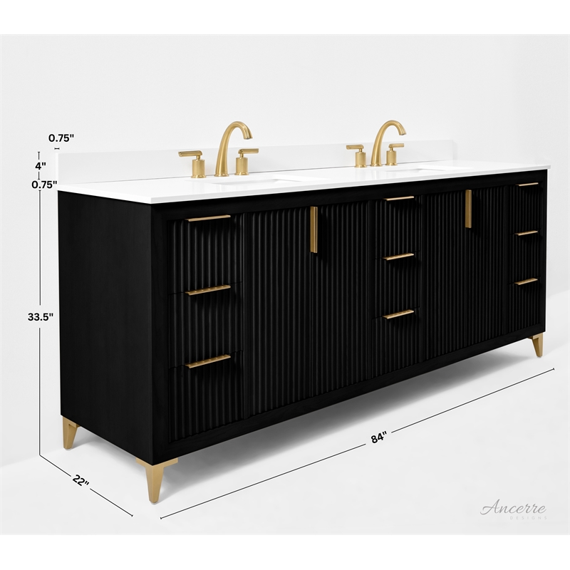 Turlington 84 in. Bath Vanity in Black Oak with White Quartz Top and Undermount