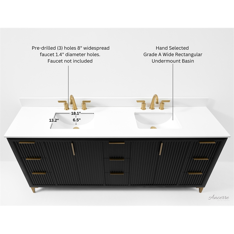 Turlington 84 in. Bath Vanity in Black Oak with White Quartz Top and Undermount