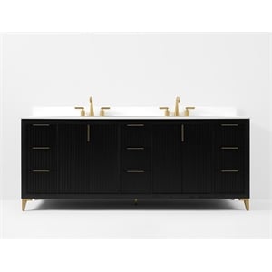 Turlington 84 in. Bath Vanity in Black Oak with White Quartz Top and Undermount
