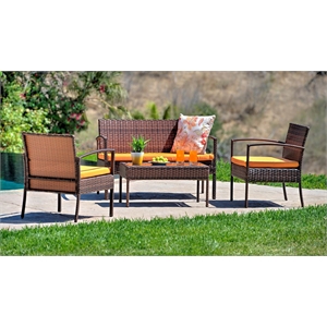 Teaset 4 Piece Outdoor Patio Bistro Conversation Set in Brown/Orange