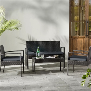 Carlyssa 4 Piece Wicker Outdoor Conversation Set with Gray Cushions by Thy-Hom