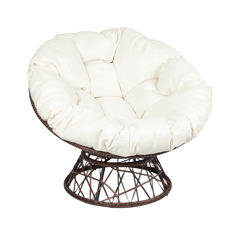 Thy-Hom Claborn Swivel Papasan Chair Wicker Indoor/Outdoor Lounge Chair in Beige