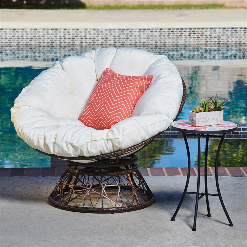 Thy-Hom Claborn Swivel Papasan Chair Wicker Indoor/Outdoor Lounge Chair in Beige