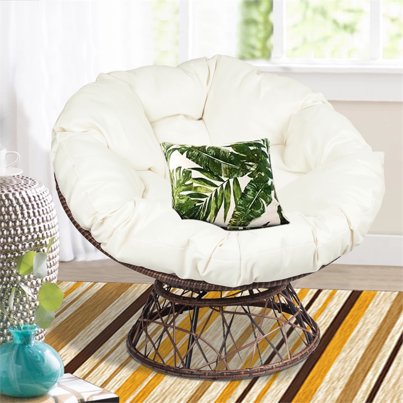 Thy-Hom Claborn Swivel Papasan Chair Wicker Indoor/Outdoor Lounge Chair in Beige
