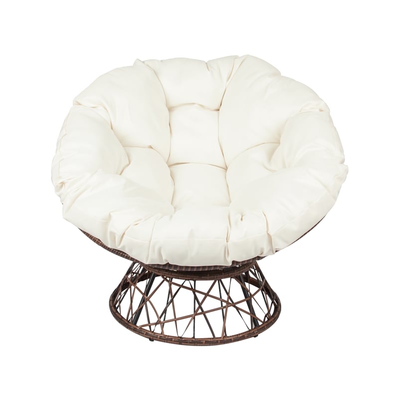 Thy-Hom Claborn Swivel Papasan Chair Wicker Indoor/Outdoor Lounge Chair in Beige