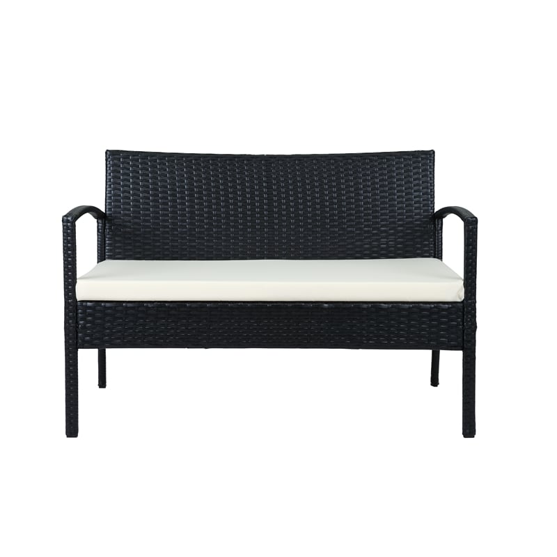 Thy-Hom Teaset 4 Piece Patio Bitro Set Outdoor Conversation Set in Black/Beige
