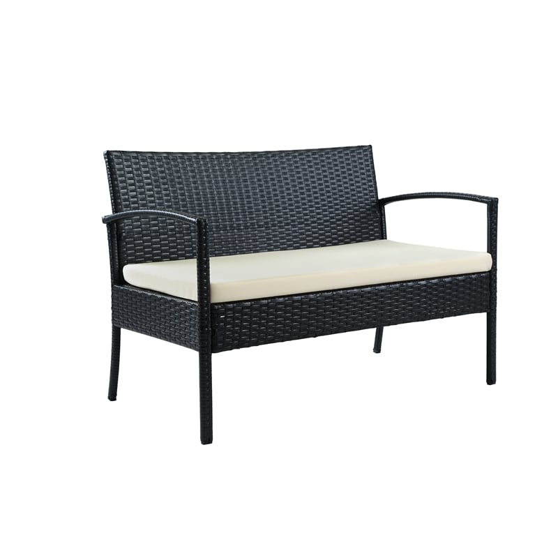 Thy-Hom Teaset 4 Piece Patio Bitro Set Outdoor Conversation Set in Black/Beige
