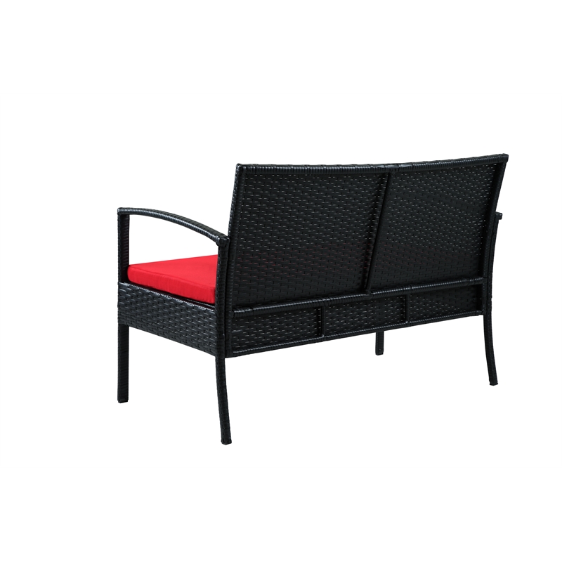 Thy-Hom Teaset 4 Piece Patio Bitro Set Outdoor Conversation Set in Black/Red