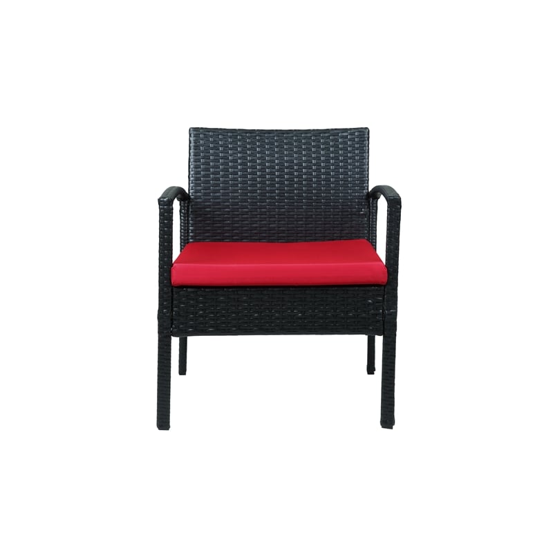 Thy-Hom Teaset 4 Piece Patio Bitro Set Outdoor Conversation Set in Black/Red